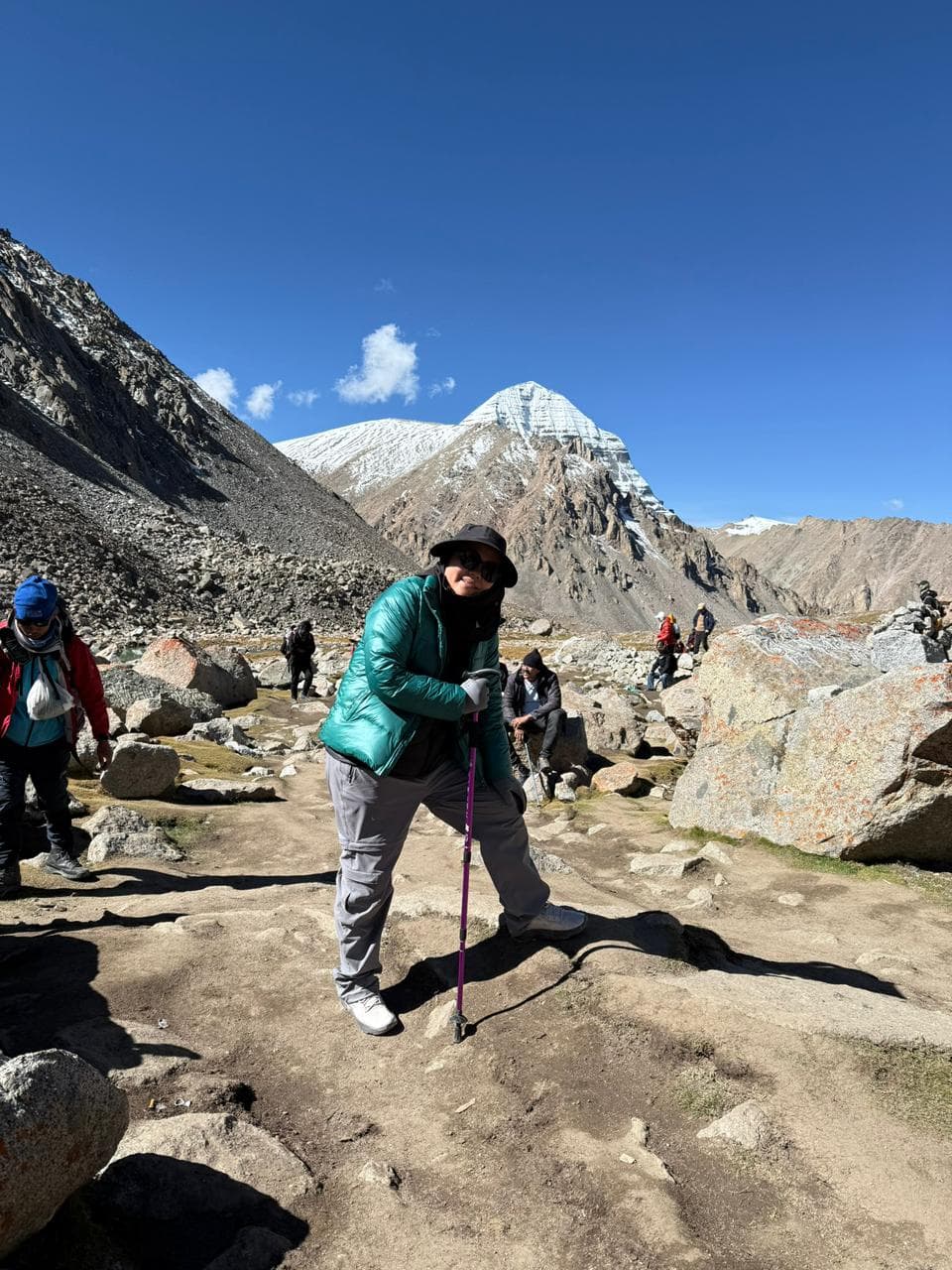 Pilgrim walking near Mount Kailash during the kora